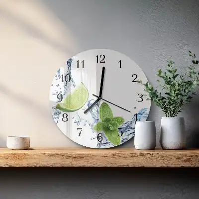 Kulaté skleněné hodiny na stěnu Máta s limetkou