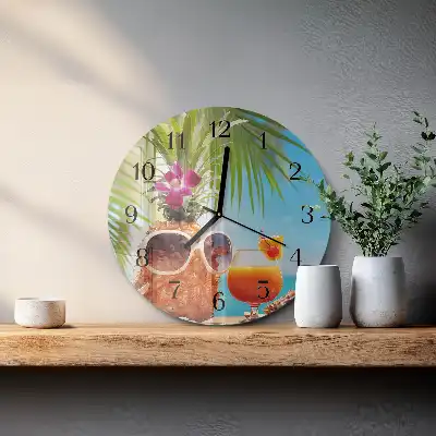Nástěnné hodiny skleněné kulaté Dovolená