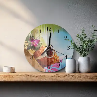 Kulaté skleněné hodiny na zeď Ananas