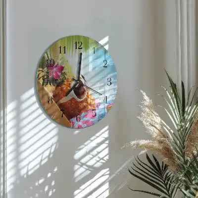 Kulaté skleněné hodiny na zeď Ananas