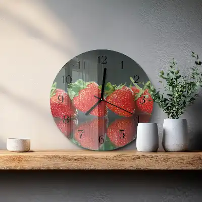 Hodiny s fotkou skleněné kulaté Jahody