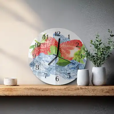 Kulaté skleněné hodiny na zeď Jahodová zmrzlina
