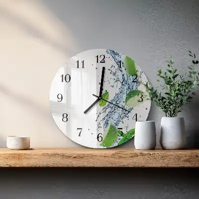 Kulaté skleněné hodiny na stěnu Máta