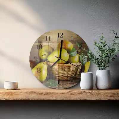 Kulaté skleněné hodiny na zeď Hrušky