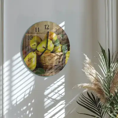 Kulaté skleněné hodiny na zeď Hrušky