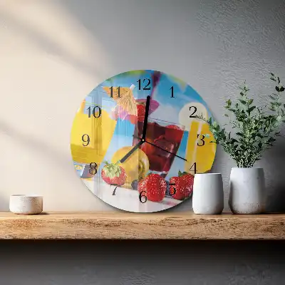Kulaté skleněné hodiny na stěnu Koktejl