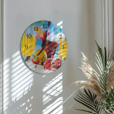 Kulaté skleněné hodiny na stěnu Koktejl