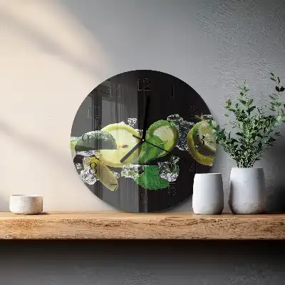 Hodiny s fotkou skleněné kulaté Citron a limetka