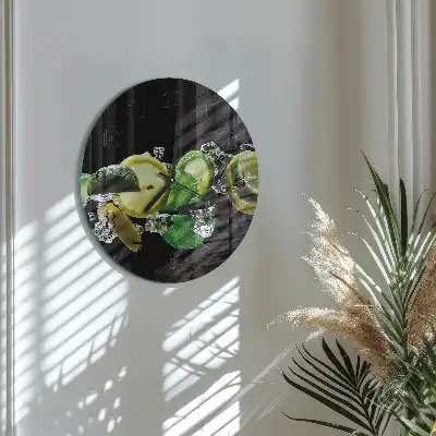 Hodiny s fotkou skleněné kulaté Citron a limetka