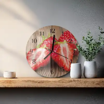 Kulaté skleněné hodiny na zeď Jahody