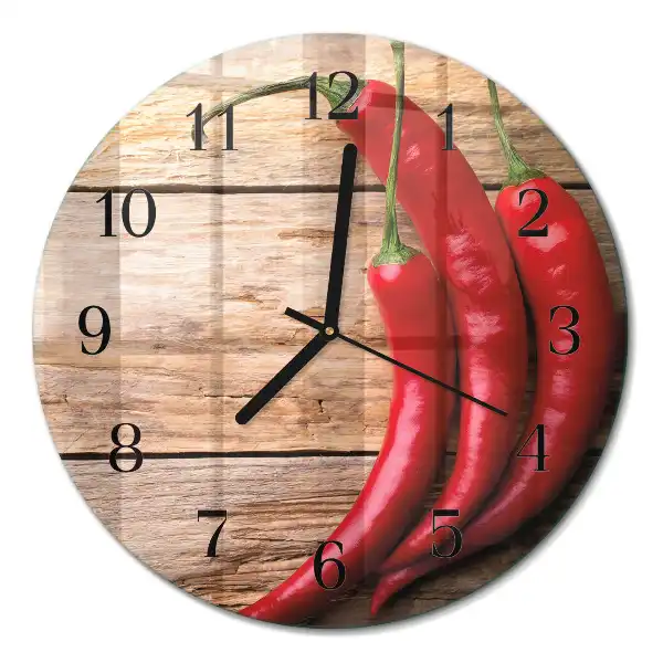 Kulaté skleněné hodiny na zeď Chilli papričky