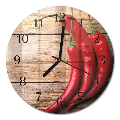 Kulaté skleněné hodiny na zeď Chilli papričky