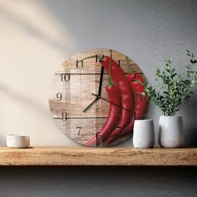 Kulaté skleněné hodiny na zeď Chilli papričky