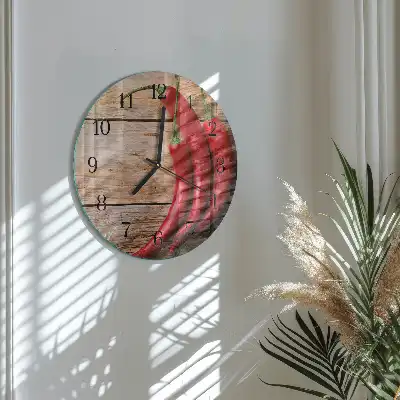 Kulaté skleněné hodiny na zeď Chilli papričky
