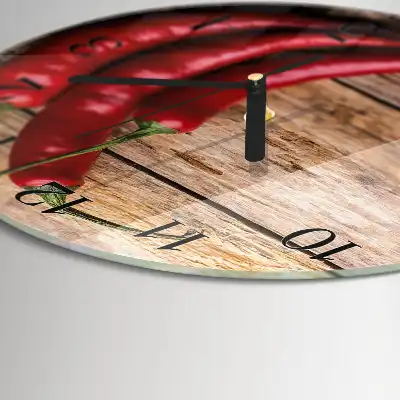 Kulaté skleněné hodiny na zeď Chilli papričky