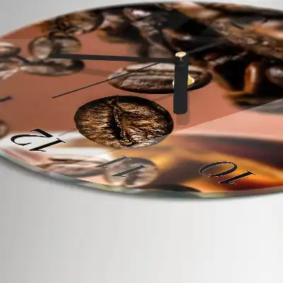 Kulaté skleněné hodiny na stěnu Kávová zrna
