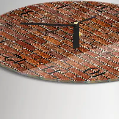 Kulaté skleněné hodiny na stěnu Cihlový