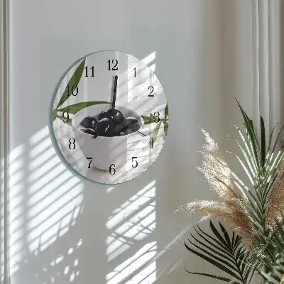 Kulaté skleněné hodiny na stěnu Olivy