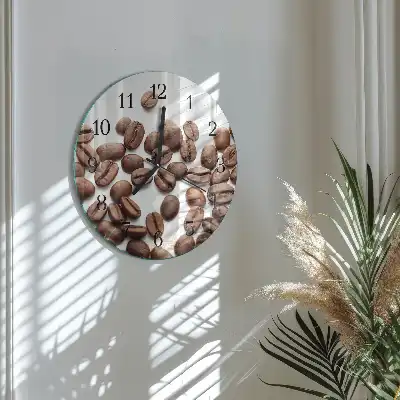 Nástěnné hodiny skleněné kulaté Kávová zrna