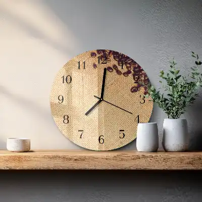 Kulaté skleněné hodiny na zeď Kávová zrna