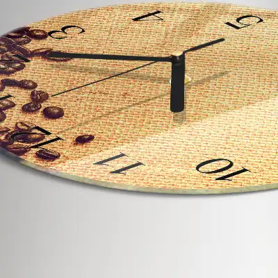Kulaté skleněné hodiny na zeď Kávová zrna
