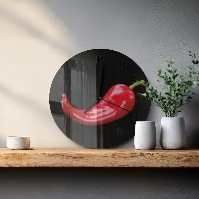 Hodiny s fotkou skleněné kulaté Chilli papričky