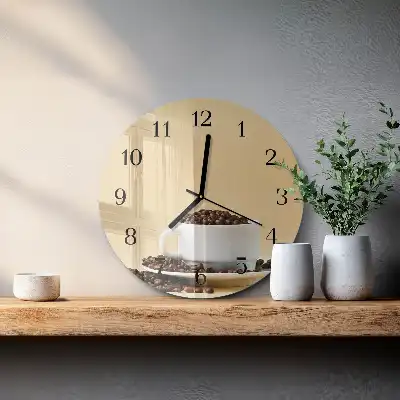 Kulaté skleněné hodiny na zeď Káva
