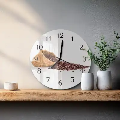 Hodiny na skle kulaté Kávová zrna