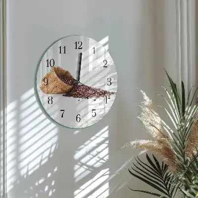 Hodiny na skle kulaté Kávová zrna