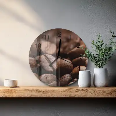Hodiny s fotkou skleněné kulaté Kávová zrna