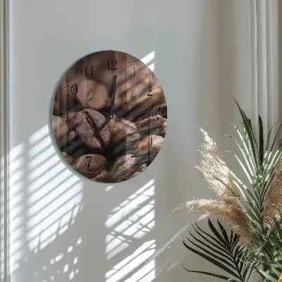 Hodiny s fotkou skleněné kulaté Kávová zrna