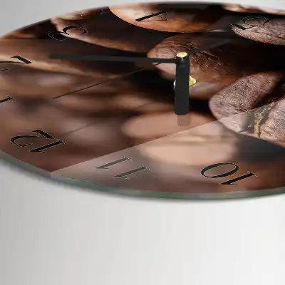 Hodiny s fotkou skleněné kulaté Kávová zrna