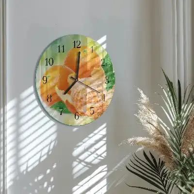 Nástěnné hodiny skleněné kulaté Pomeranče