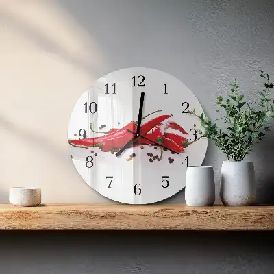 Kulaté skleněné hodiny na zeď Chilli papričky