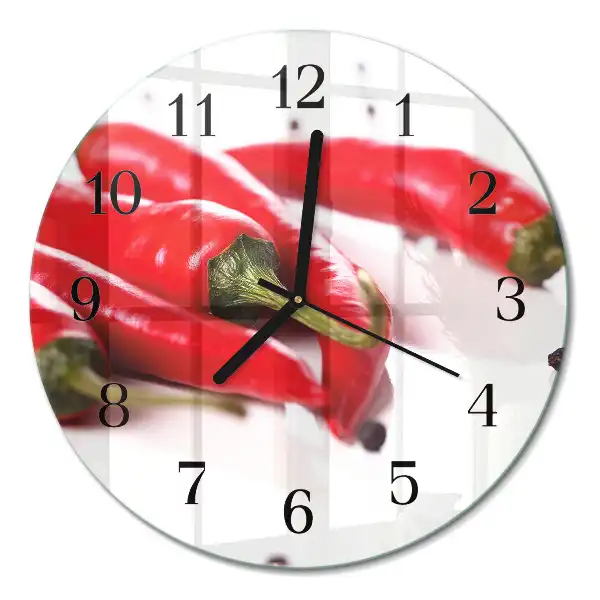 Hodiny na skle kulaté Chilli papričky