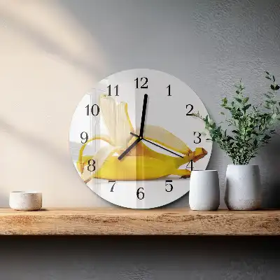Kulaté skleněné hodiny na stěnu Banány