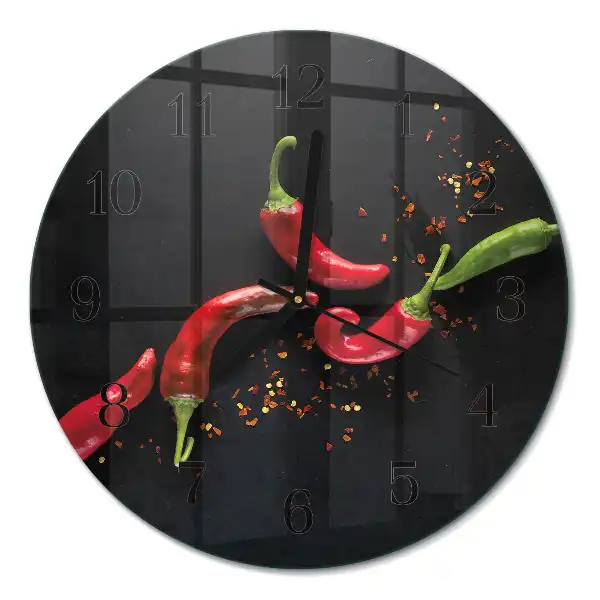 Hodiny s fotkou skleněné kulaté Chilli papričky