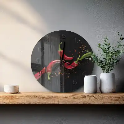 Hodiny s fotkou skleněné kulaté Chilli papričky