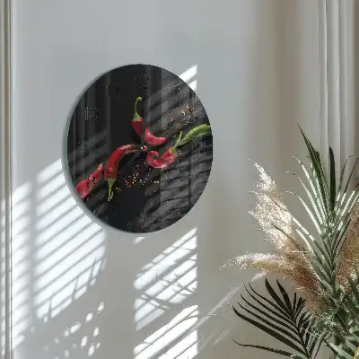 Hodiny s fotkou skleněné kulaté Chilli papričky