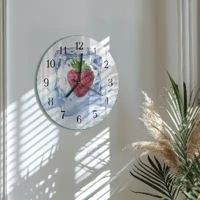 Hodiny na skle kulaté Jahodová zmrzlina