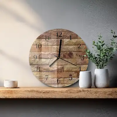 Kulaté skleněné hodiny na stěnu Cihlový