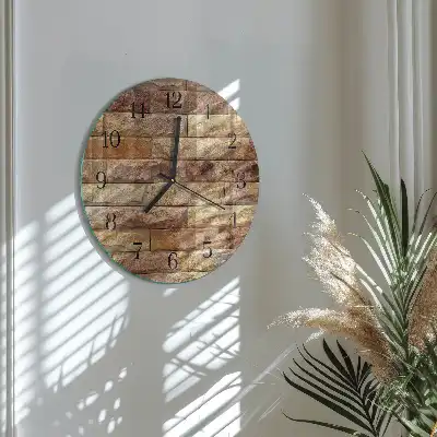 Kulaté skleněné hodiny na stěnu Cihlový