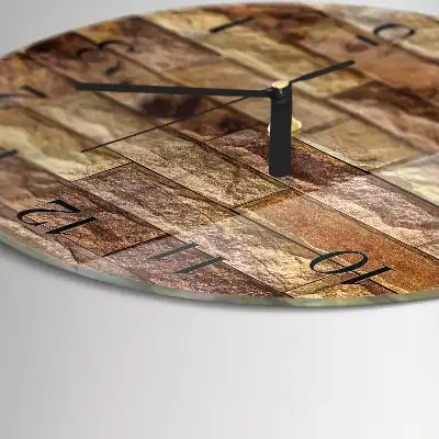 Kulaté skleněné hodiny na stěnu Cihlový