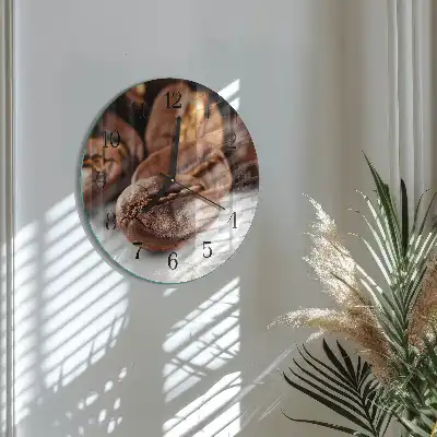Hodiny s fotkou skleněné kulaté Kávová zrna