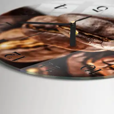 Hodiny s fotkou skleněné kulaté Kávová zrna