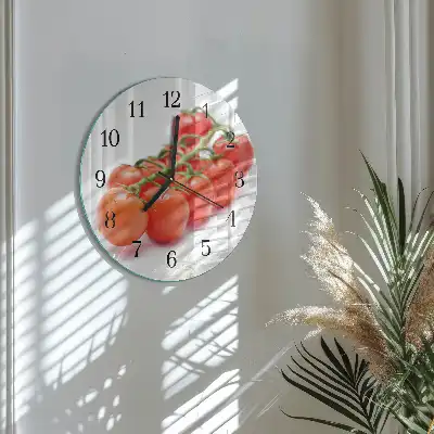 Kulaté skleněné hodiny na zeď Rajčata