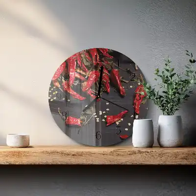 Hodiny s fotkou skleněné kulaté Chilli papričky