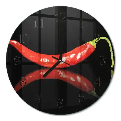 Hodiny na skle kulaté Chilli papričky