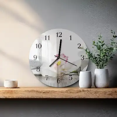Hodiny s fotkou skleněné kulaté Orchidej