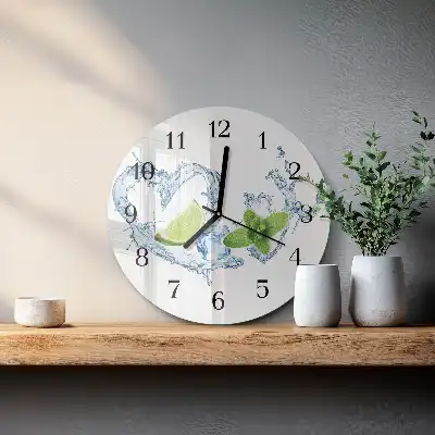 Kulaté skleněné hodiny na zeď Máta